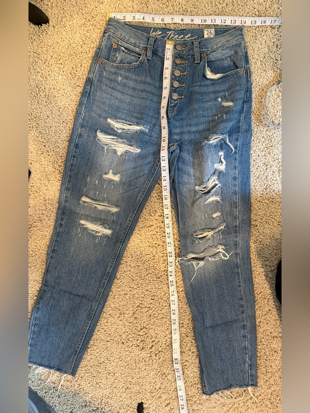 Free People We The Free Button Fly Distressed Jeans 26 Raw Hem - Picture 9 of 9